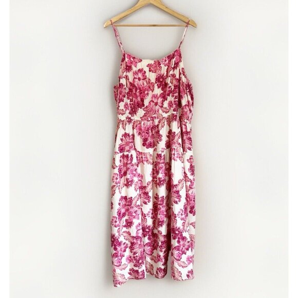 Old Navy Dresses & Skirts - Old Navy Women Waist-Defined Floral Linen Smocked Midi Cami Dress Size 3X Spring